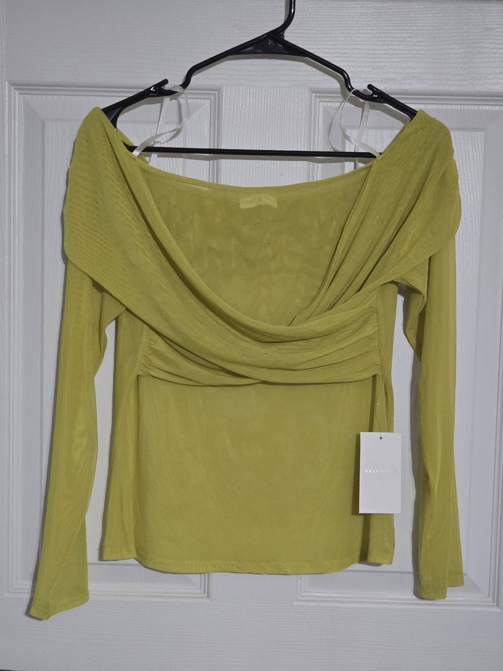 Lightweight Off-Shoulder Draped Blouse in Chartreuse